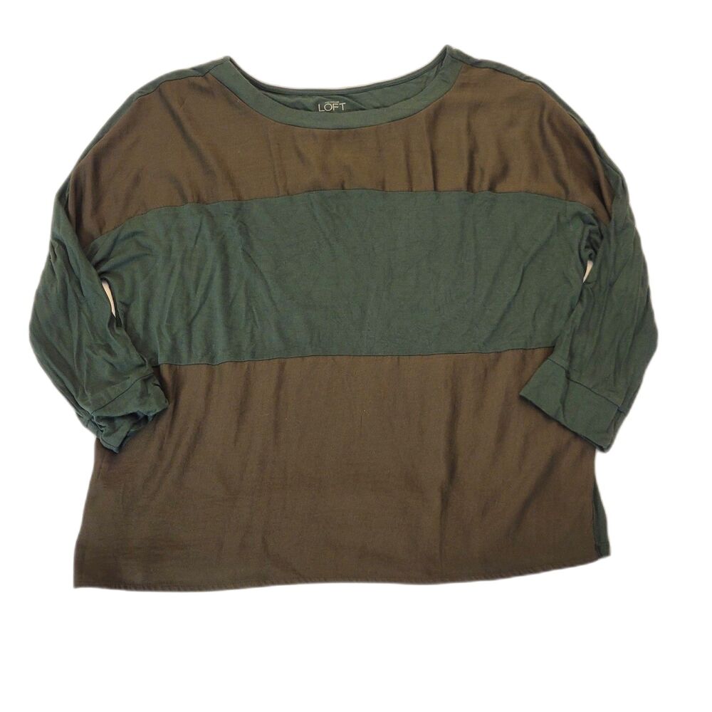 LOFT Colorblock Top Women Small Green Olive Teal Scoop Neck Casual Blouse